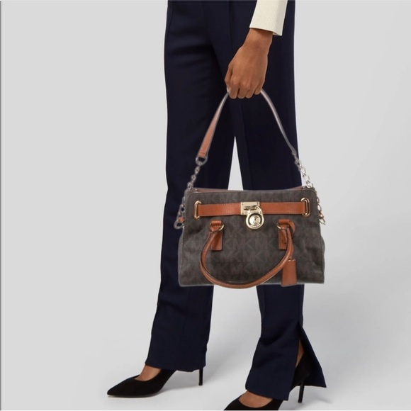 Michael Kors Hamilton Satchel Bag with Gold Chain - Brown - Picture 15 of 15